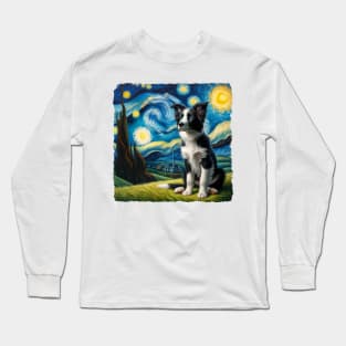 Starry Border Collie Portrait - Dog Portrait Long Sleeve T-Shirt